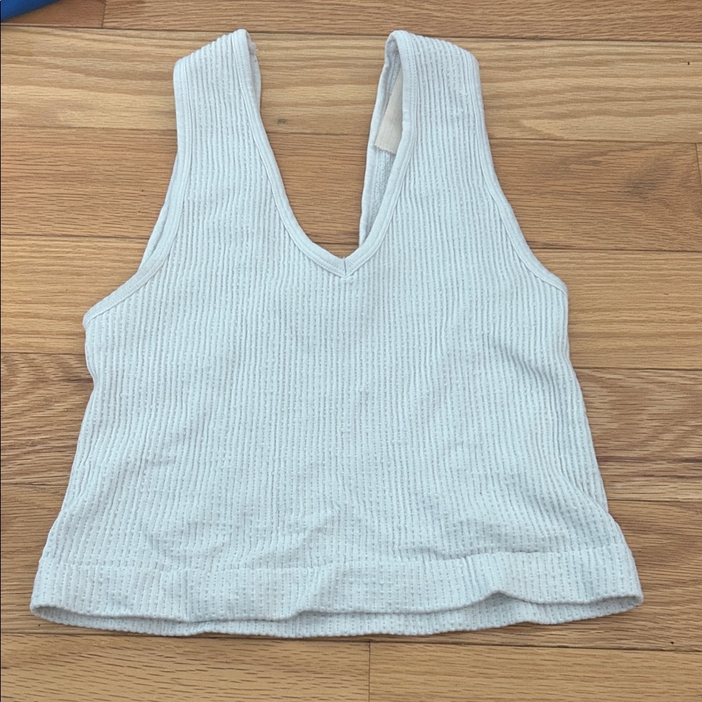 Classic White V-Neck Ribbed Tank Top